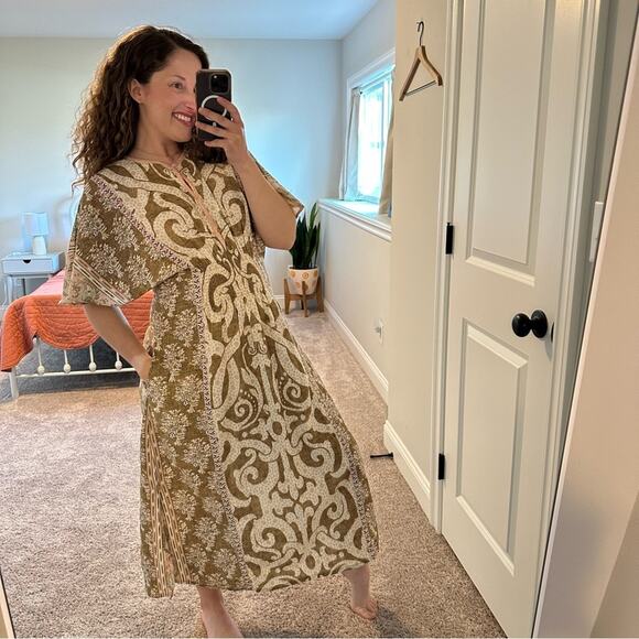 D’ascoli Brown Pink Embroidered Kaftan Maxi Dress Medium - Picture 5 of 16